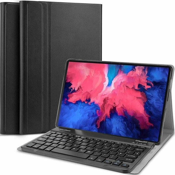 Lenovo Tab P11 P11 Plus Wireless Bluetooth Keyboard Case Folio Leather Smart Magnetically Detachable Cover (Black)