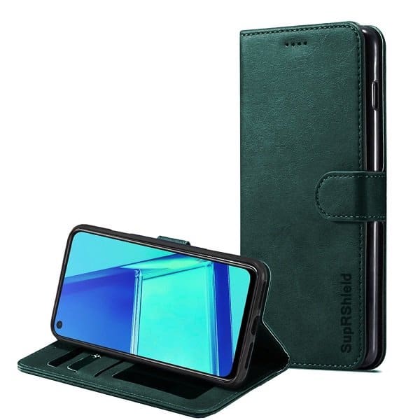 Oppo A52 SupRShield Wallet Leather Card Holder Flip Protective Shockproof Case Cover (Matte Green)
