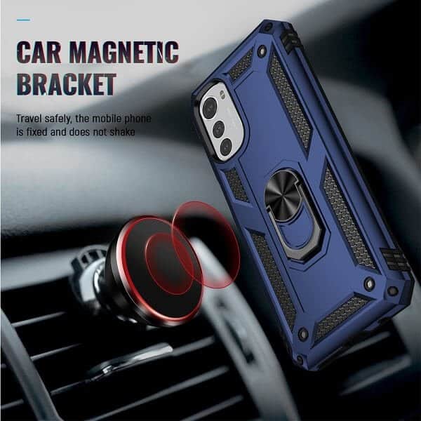 Motorola Moto E32 Anti Scratch Rugged Magnetic Car Mount Ring Shockproof Heavy Duty Cover (Navy Blue)