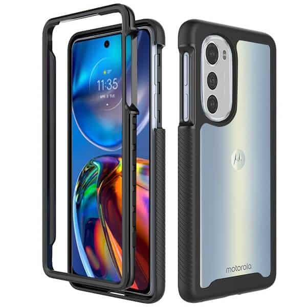 Motorola Moto E32 Military Grade Full Body Shockproof Clear Heavy Duty Case Bumper Drop Protection Tough Cover (Black)