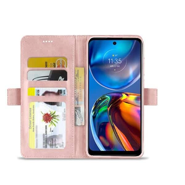 Motorola Moto E32 SupRShield Wallet Leather Card Holder Flip Protective Shockproof Magnetic Case Cover (Rose Gold)