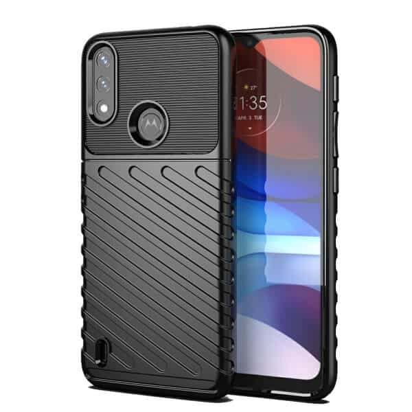 Motorola Moto E7 Power Case Shockproof Absorption Anti Scratch Heavy Duty Durable Drop Protection Phone Cover (Black)