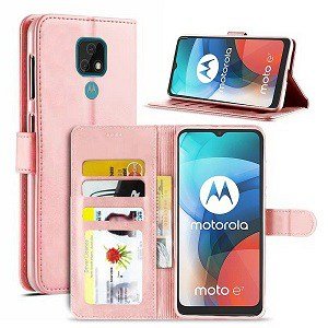 Motorola Moto E7 Wallet Case Flip Leather Magnetic Stand Shockproof Cover (Rose Gold)