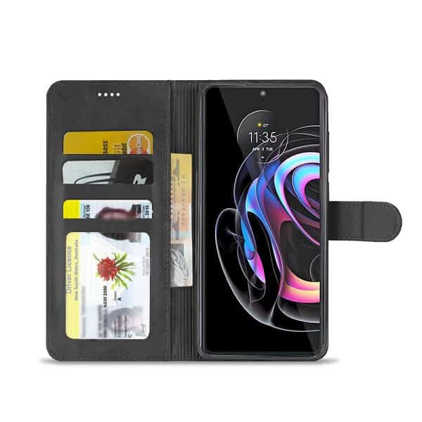 Motorola Moto Edge 20 Pro 5G Wallet Case Flip Leather Card Slots Shockproof Magnetic Stand Cover (Black) (1)
