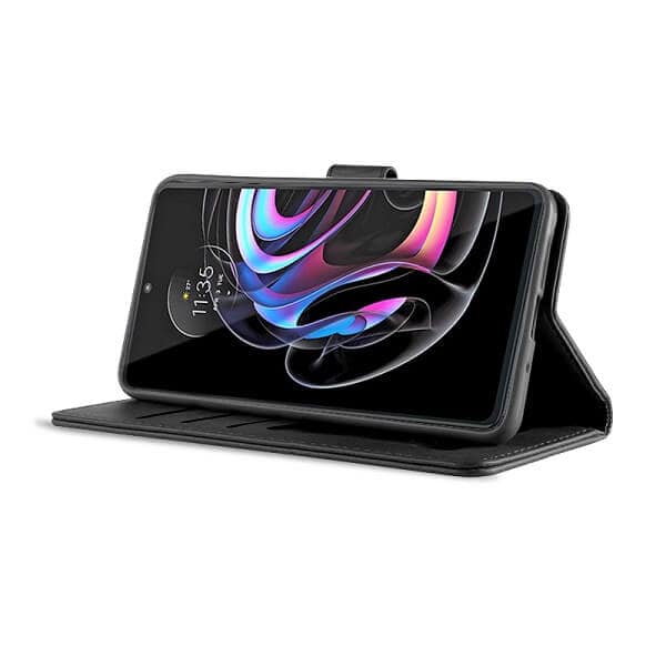 Motorola Moto Edge 20 Pro 5G Wallet Case Flip Leather Card Slots Shockproof Magnetic Stand Cover (Black) (1)
