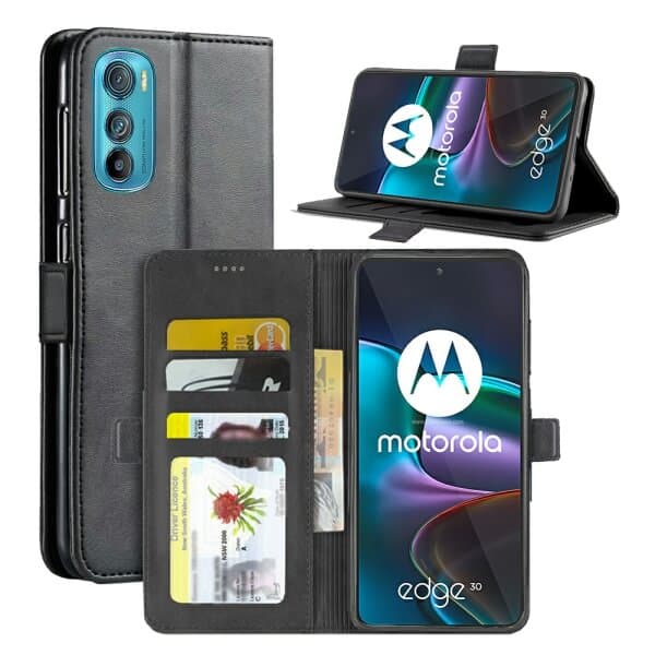 Motorola Moto Edge 30 5G SupRShield Wallet Leather Card Holder Flip Protective Shockproof Magnetic Case Cover (Black)