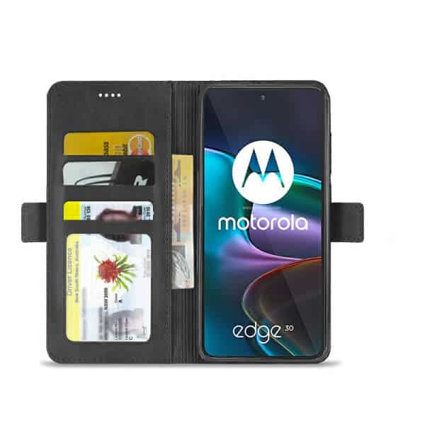 Motorola Moto Edge 30 5G SupRShield Wallet Leather Card Holder Flip Protective Shockproof Magnetic Case Cover (Black)