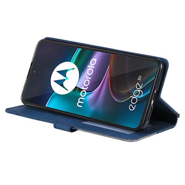 Motorola Moto Edge 30 5G SupRShield Wallet Leather Card Holder Flip Protective Shockproof Magnetic Case Cover (Navy Blue)