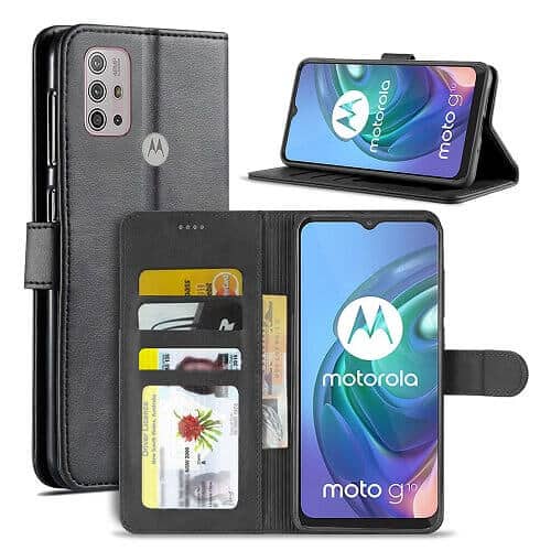 Motorola Moto G10 Wallet Case Flip Leather Magnetic Stand Shockproof Cover (Black)