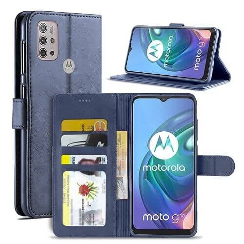 Motorola Moto G10 Wallet Case Flip Leather Magnetic Stand Shockproof Cover (Navy Blue)