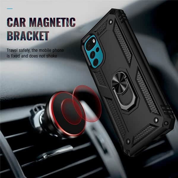 Motorola Moto G22 Anti Scratch Rugged Magnetic Car Mount Ring Shockproof Heavy Duty Cover (Black)