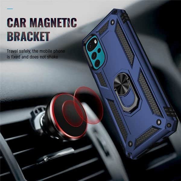 Motorola Moto G22 Anti Scratch Rugged Magnetic Car Mount Ring Shockproof Heavy Duty Cover (Navy Blue)