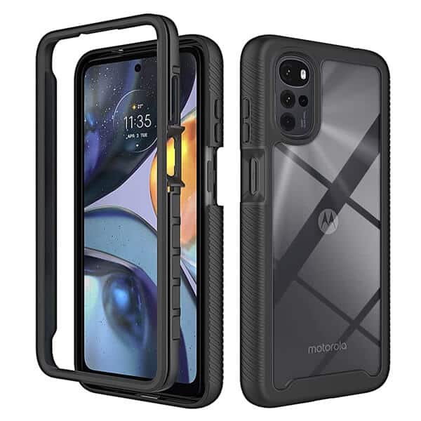 Motorola Moto G22 Military Grade Full Body Shockproof Clear Heavy Duty Case Bumper Drop Protection Tough Cover (Black)