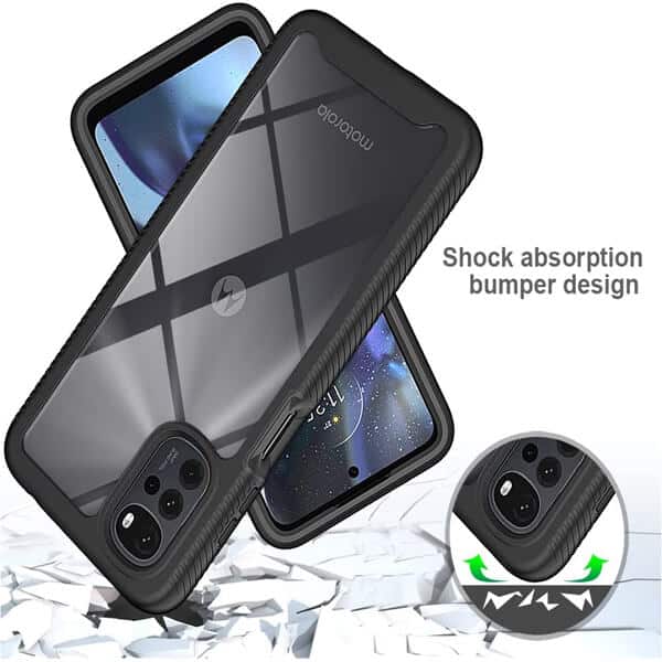 Motorola Moto G22 Military Grade Full Body Shockproof Clear Heavy Duty Case Bumper Drop Protection Tough Cover (Black) (5)