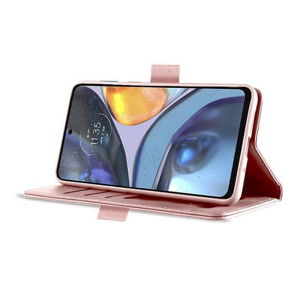 Motorola Moto G22 SupRShield Wallet Leather Card Holder Flip Protective Shockproof Magnetic Case Cover (Rose Gold)