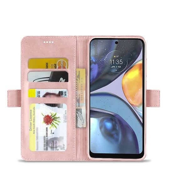 Motorola Moto G22 SupRShield Wallet Leather Card Holder Flip Protective Shockproof Magnetic Case Cover (Rose Gold)