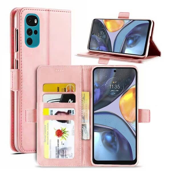 Motorola Moto G22 SupRShield Wallet Leather Card Holder Flip Protective Shockproof Magnetic Case Cover (Rose Gold)