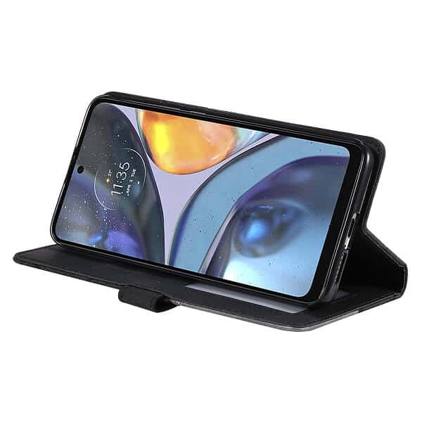 Motorola Moto G22 SupRShield Wallet Leather Card Holder Flip Protective Shockproof Magnetic Case Cover (Black)