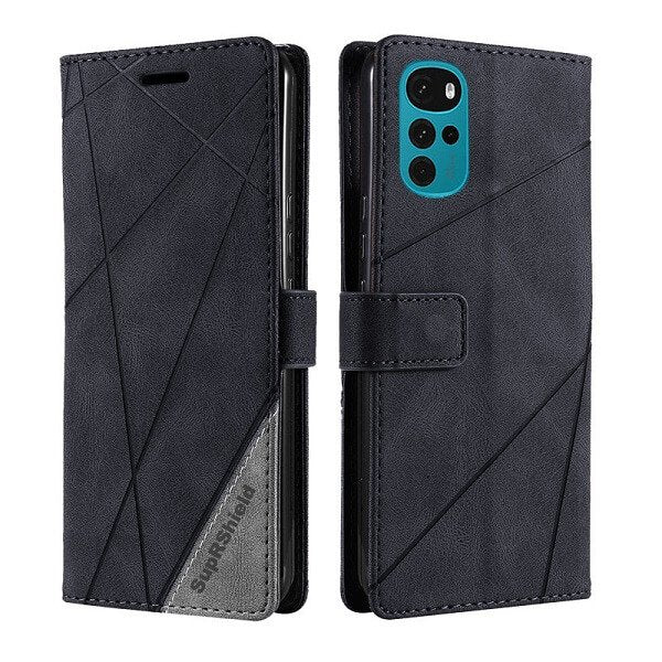 Motorola Moto G22 SupRShield Wallet Leather Card Holder Flip Protective Shockproof Magnetic Case Cover (Black)