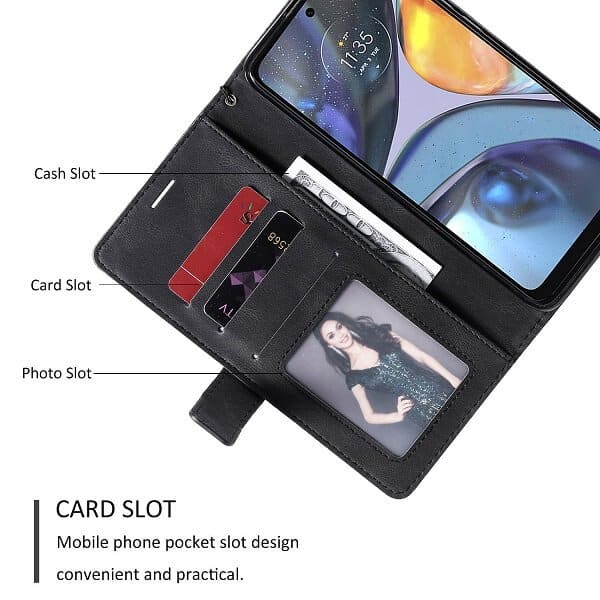 Motorola Moto G22 SupRShield Wallet Leather Card Holder Flip Protective Shockproof Magnetic Case Cover (Black)