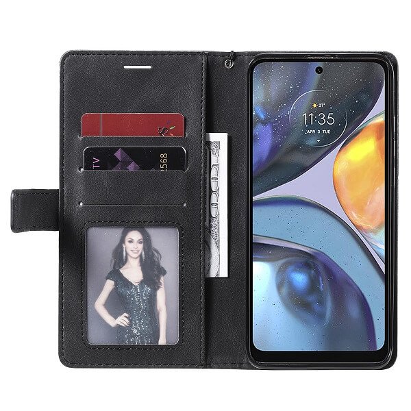 Motorola Moto G22 SupRShield Wallet Leather Card Holder Flip Protective Shockproof Magnetic Case Cover (Black)