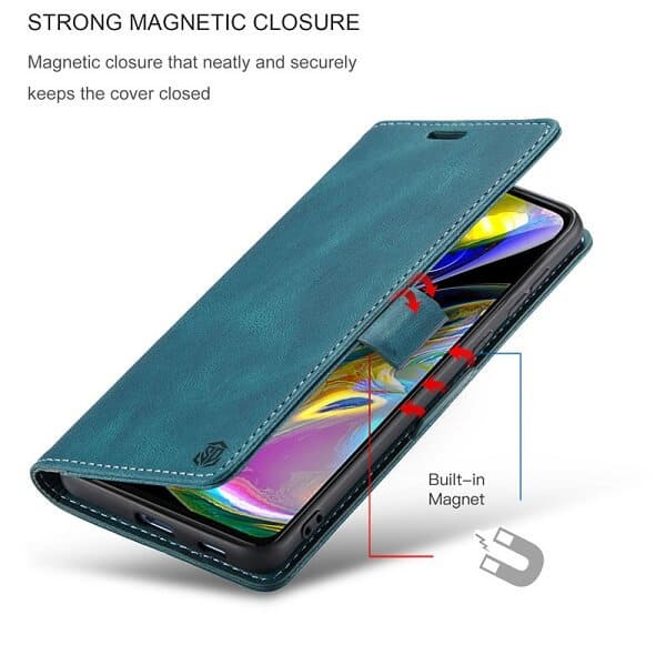 For Motorola Moto G82 5G Case RFID Blocking Retro Flip Premium Leather Card Holder Wallet Cover – (Navy Blue)