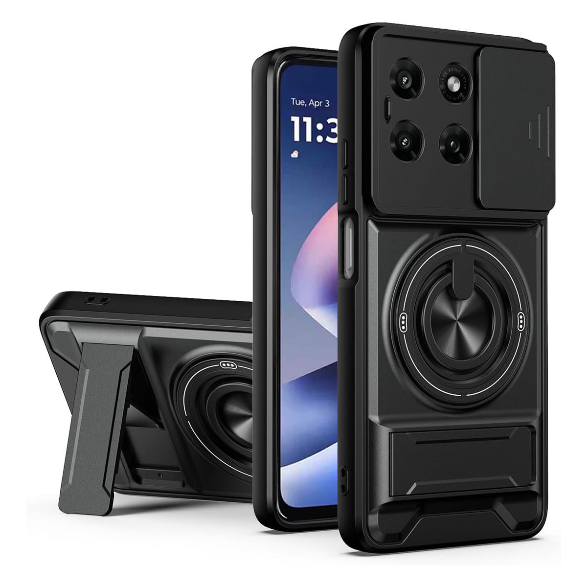 For Motorola G37 | Moto G57 Case, with Slide Camera Heavy Duty Shockproof Magnetic Ring Holder Kickstand Cover