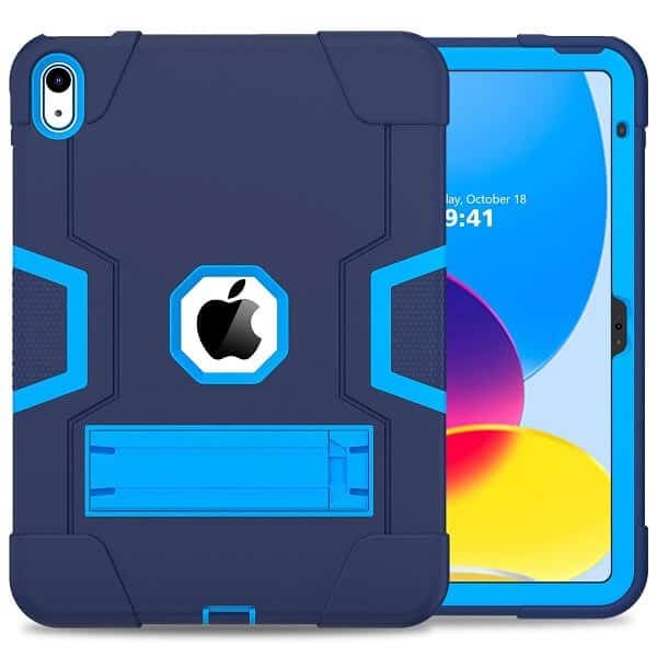 Apple iPad 10th Gen 10.9 inch 2022 Hybrid Fancy Shockproof Heavy Duty Kickstand Case Cover (Navy Blue)