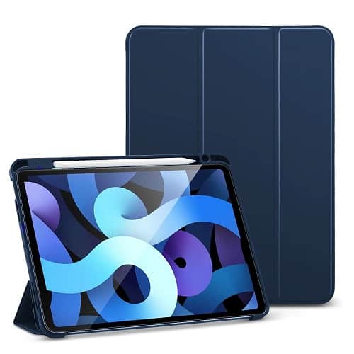 With Pencil Holder Apple iPad Air 4 4th Gen 10.9 inch 2020 Folio Auto Sleep /Wake Cover Soft Flexible Case Case (Navy Blue)