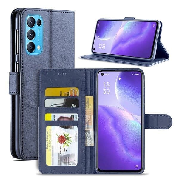 Oppo Find X3 Lite Wallet Case Flip Leather Card Slots Cover (Navy Blue)