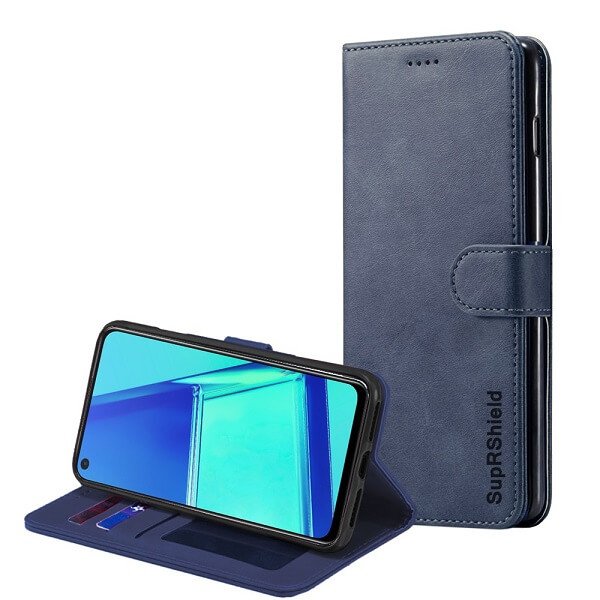 Oppo A52 SupRShield Wallet Leather Card Holder Flip Protective Shockproof Case Cover (Navy Blue)