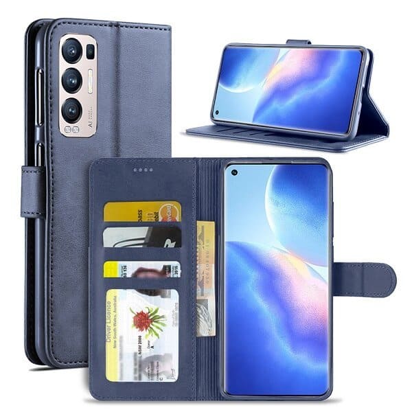 Oppo Find X3 Neo Wallet Case Flip Leather Card Slots Cover (Navy Blue)