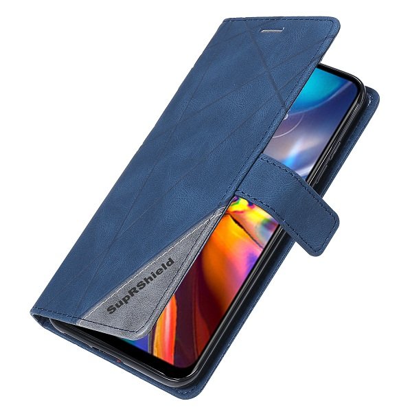 Motorola Moto E32 SupRShield Wallet Leather Card Holder Flip Protective Shockproof Magnetic Case Cover (Navy Blue)