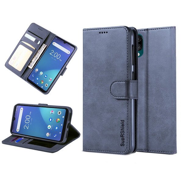 For ZTE Blade A5 2020 SupRShield Wallet Leather Card Holder Flip Protective Shockproof Case Cover (Navy Blue)