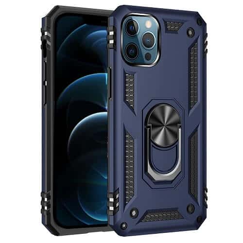 Apple iPhone 12 Pro Max Anti Scratch Rugged Magnetic Car Mount Ring Kickstand Case Cover (Navy Blue)