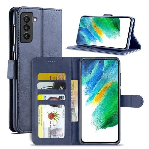 Samsung Galaxy S21 FE Navy Blue Wallet Flip Shockproof Case Cover