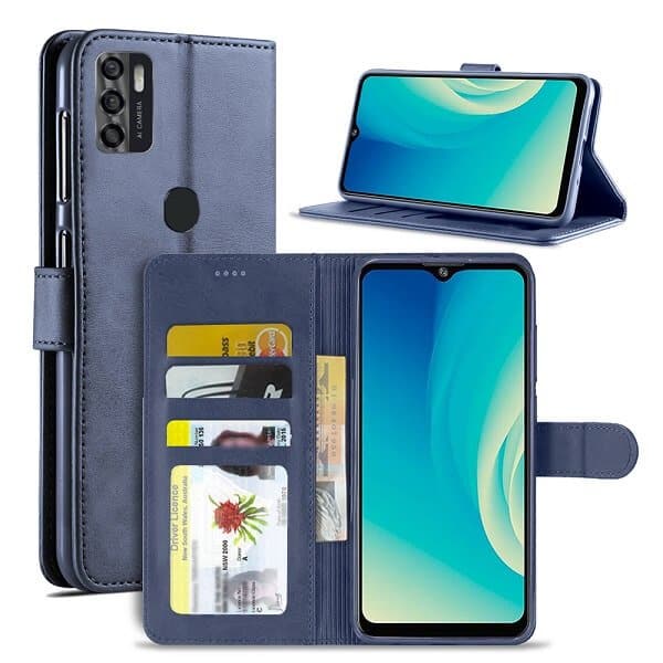 ZTE Blade A7s 2020 Wallet Case Flip Leather Card Holder Slots Magnetic Shockproof Cover (Navy Blue)
