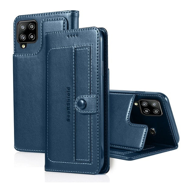 Samsung Galaxy A22 4G Wallet Case Flip Leather Card Slots Shockproof Magnetic Stand Cover (Navy Blue Style 2)