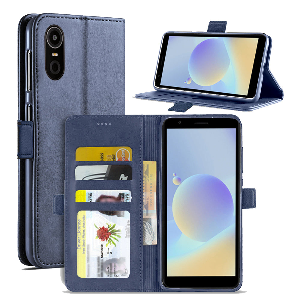 For TCL 605 4G SupRShield Case Leather Card Holder Wallet Flip Cover