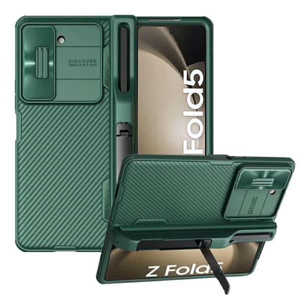 Nillkin CamShield Samsung Galaxy Z Fold 5 Fold4 5G Slide Camera Back Protective 360° Fiber Cover Kickstand (Green)