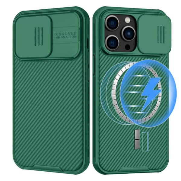 Nillkin For Apple iPhone 15 Plus Case [Support Magsafe Charger] CamShield With Camera Protection Case Slim Magnetic Shockproof Heavy Duty Cover (Green)