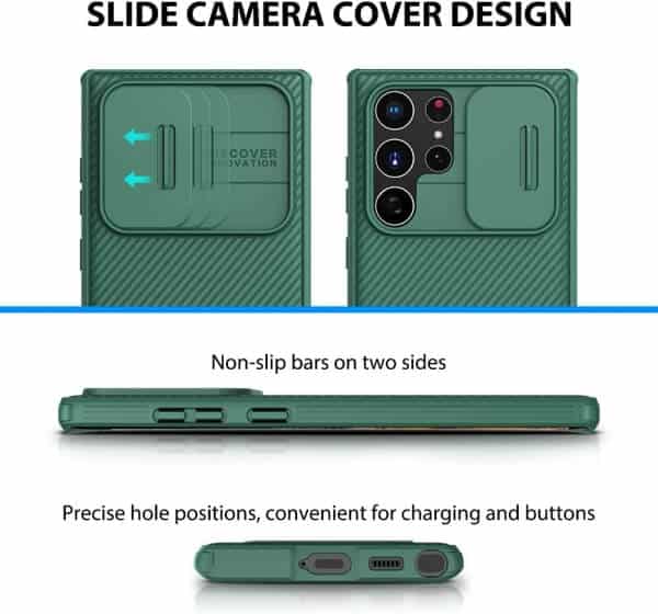 Nillkin Samsung Galaxy S23 Ultra Case, CamShield Series Slim Stylish Protective Case with Slide Camera Cover – Green
