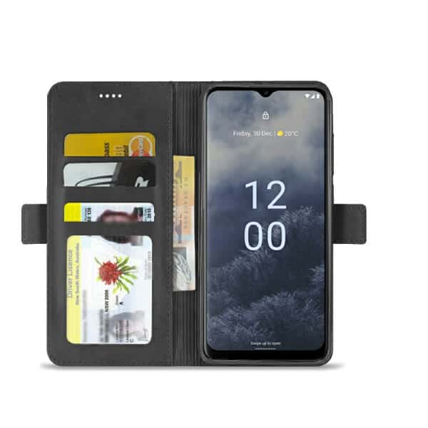Nokia G60 Wallet Case Flip Leather Card Slots Magnetic Stand Cover (Black)