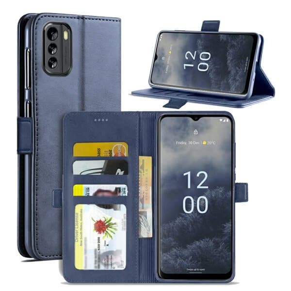 Nokia G60 Wallet Case Flip Leather Card Slots Magnetic Stand Cover (Navy Blue)