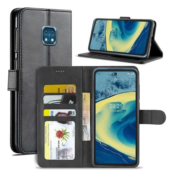 Nokia XR20 5G Wallet Case Flip Leather Card Slots Magnetic Stand Cover (Black)