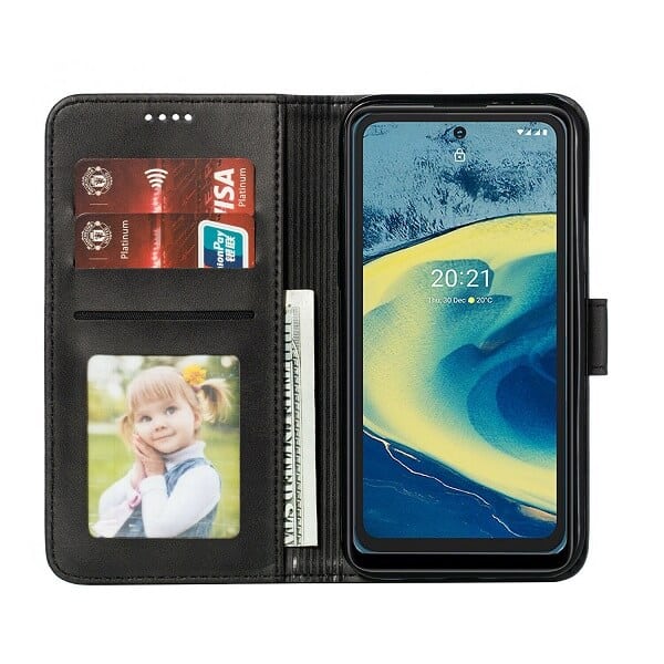 Nokia XR20 5G Wallet Case Flip Leather Card Slots Magnetic Stand Cover (Black)