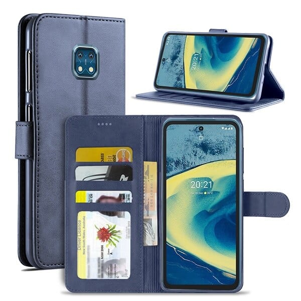 Nokia XR20 5G Wallet Case Flip Leather Card Slots Magnetic Stand Cover (Navy Blue)
