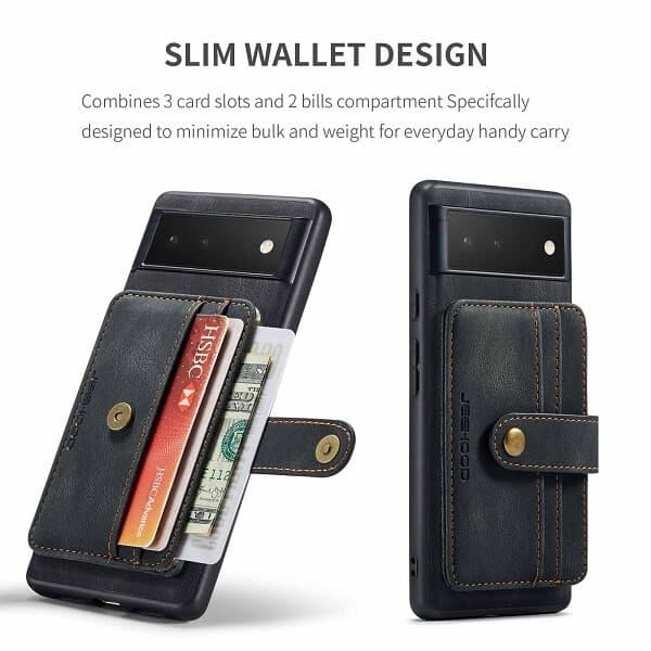 JEEHOOD For Google Pixel 7 Pro Wallet Leather Case with Detachable Ultra Slim RFID Blocking Back Card Holder (Black)