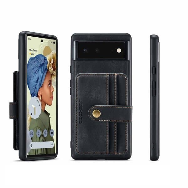 JEEHOOD For Google Pixel 7 Pro Wallet Leather Case with Detachable Ultra Slim RFID Blocking Back Card Holder (Black)