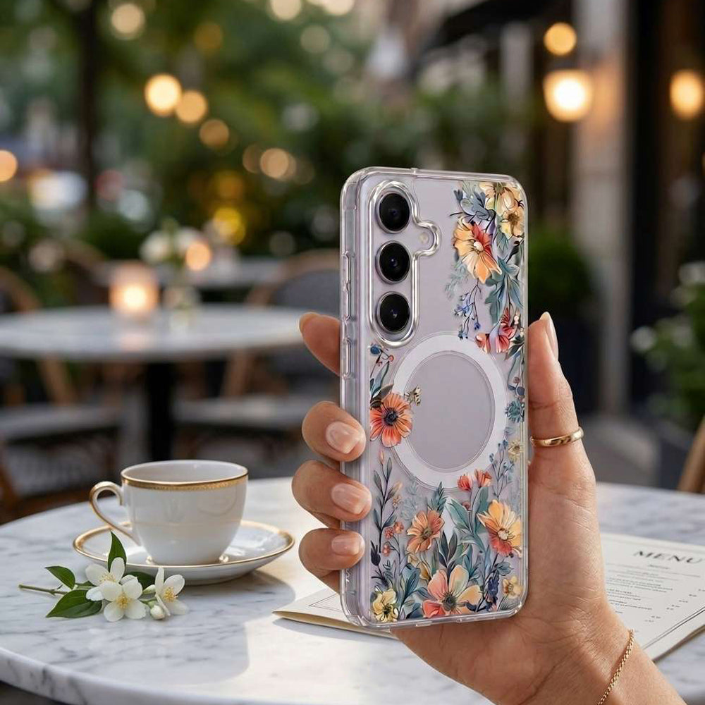 For Samsung Galaxy S26/S25/S24 Ultra Cute Floral Flower Pattern Hard Clear MagSafe Magnetic Protective Back Case Cover